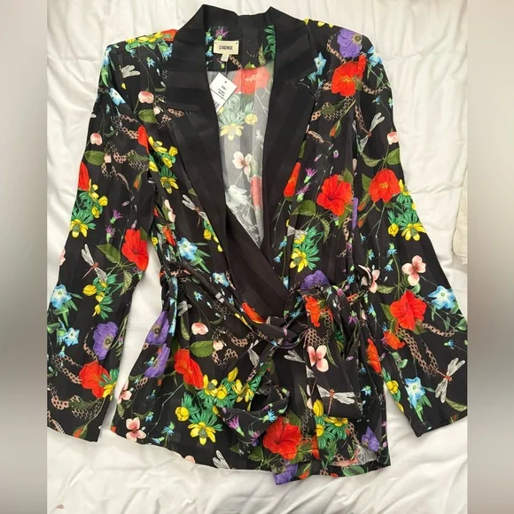 NWT L'Agence Ciara Robe Top Black Multi Botanical Snake Floral Black Size Medium - Picture 5 of 8